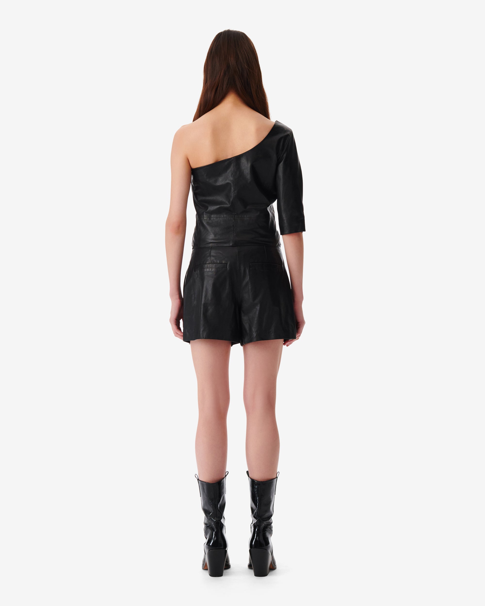 Ameda asymmetric top in leather - Black