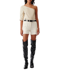 Ameda asymmetric top in leather - Ecru