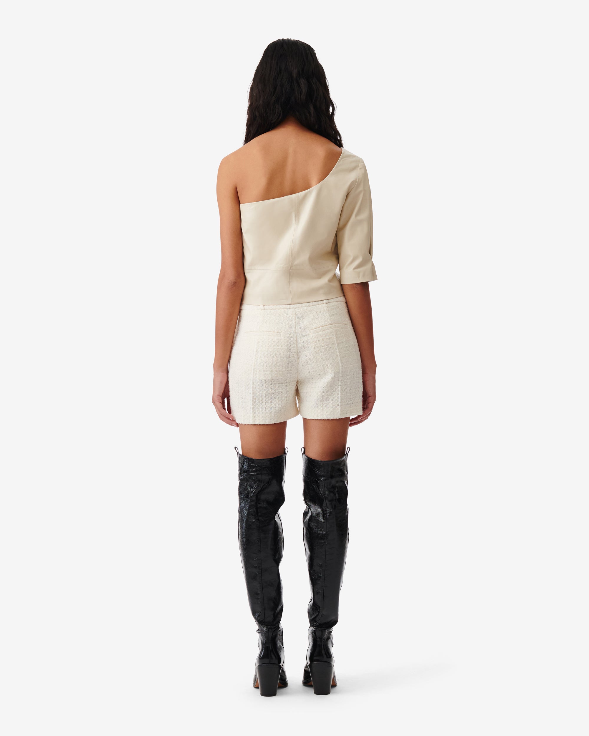 Ameda asymmetric top in leather - Ecru