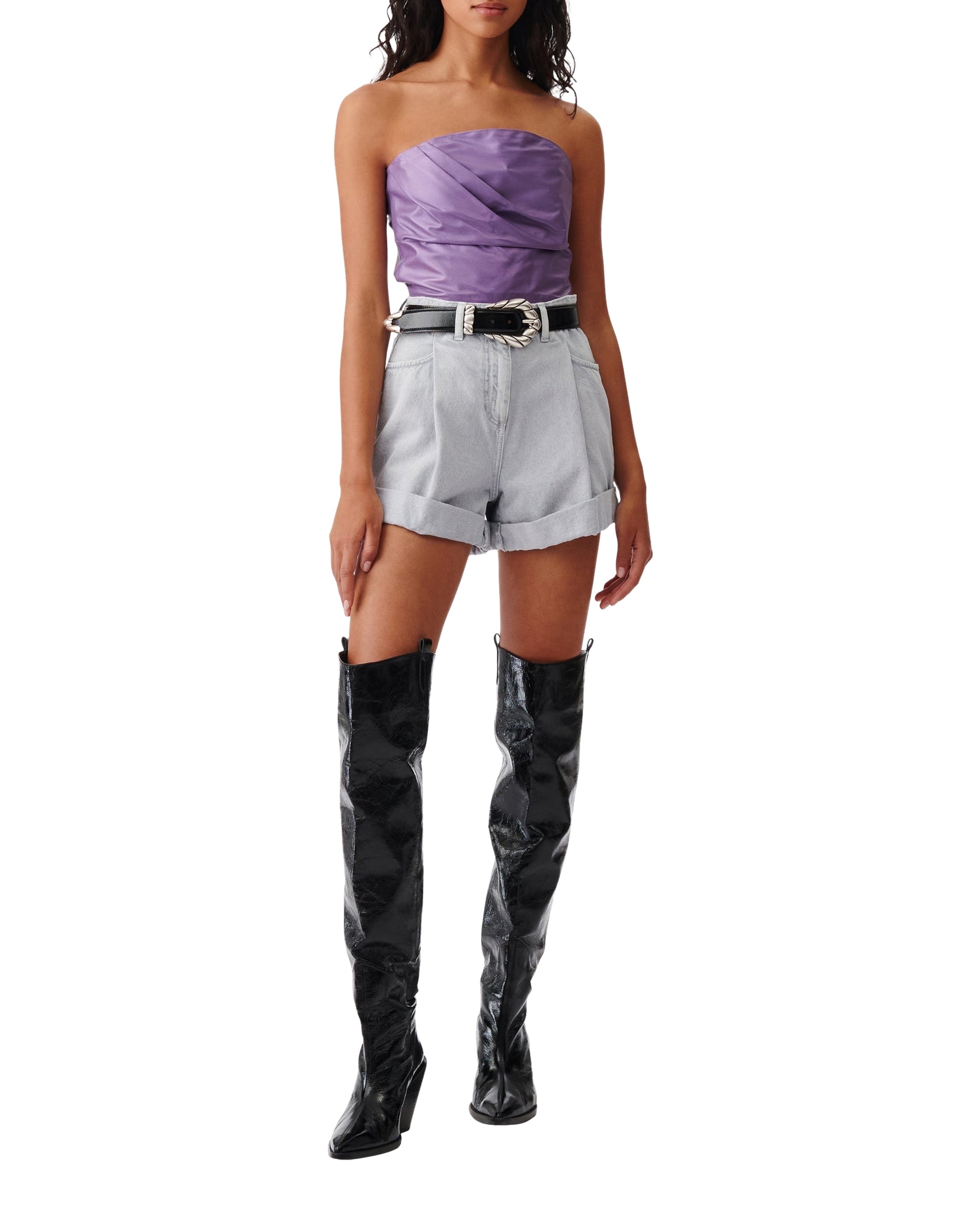 Davea leather strapless top - Pearly Purple
