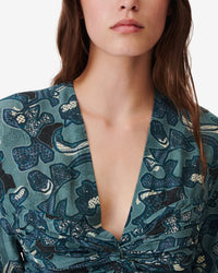 Fruita print top - Blue Green