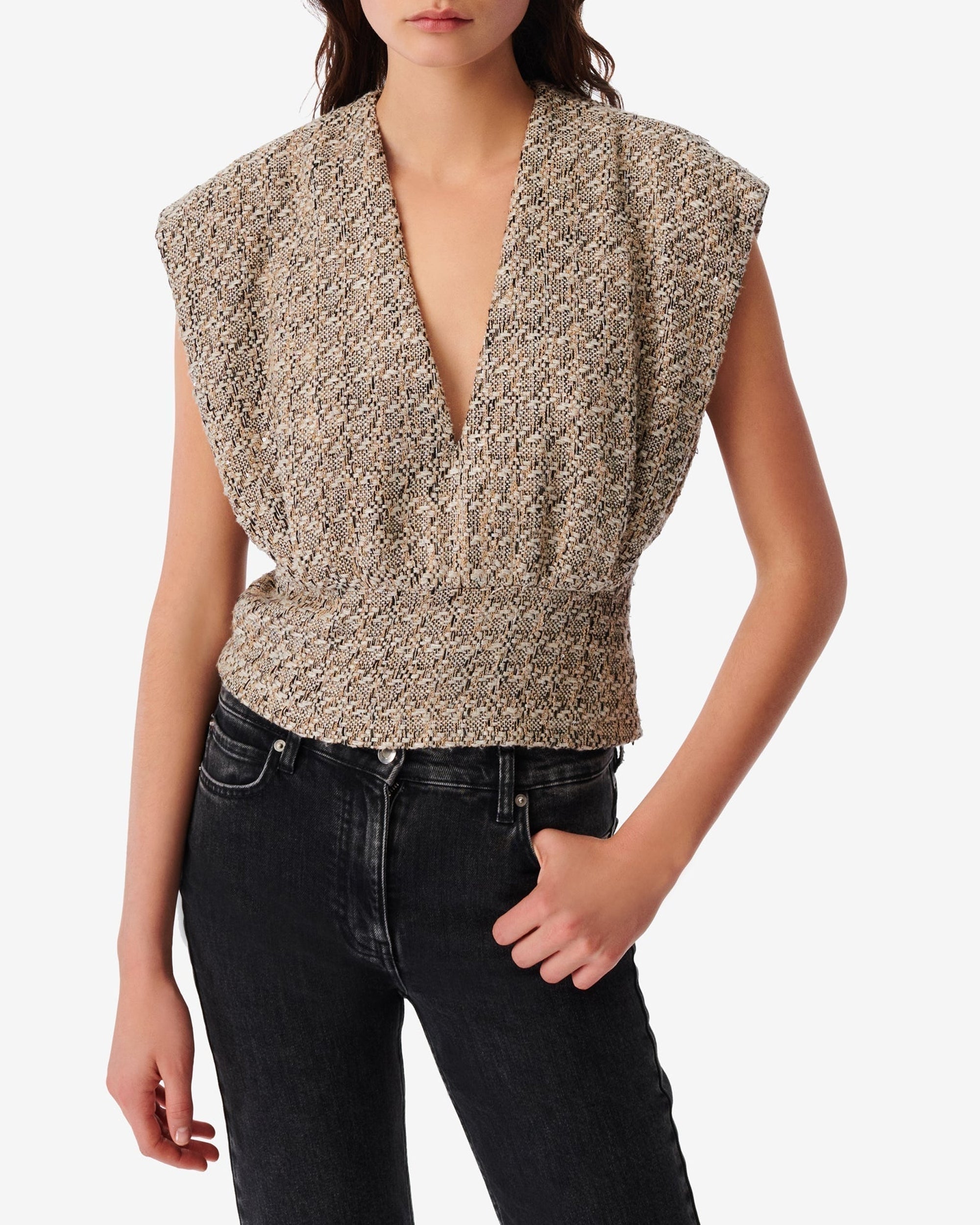 Glena tweed top - Ecru & Black