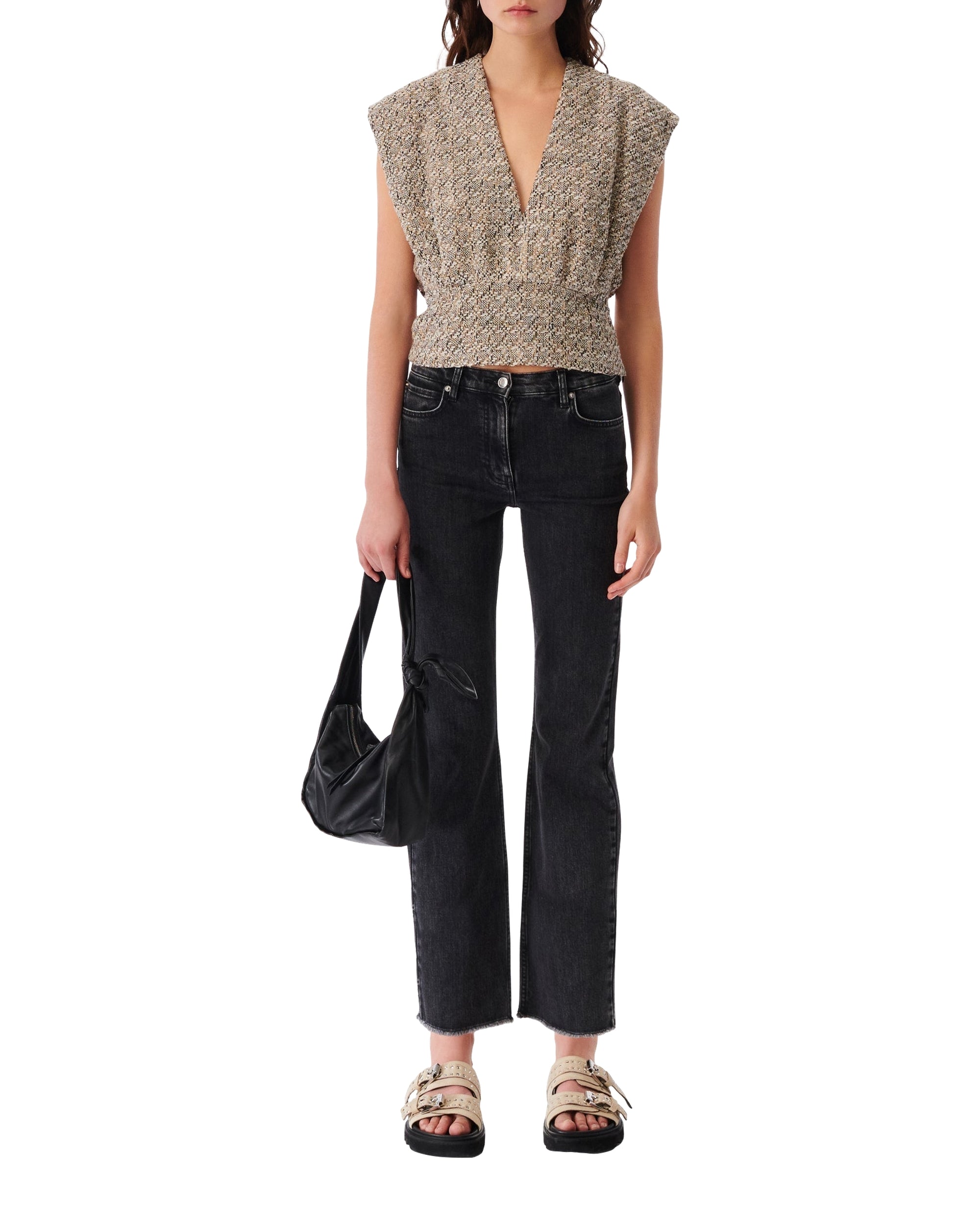 Glena tweed top - Ecru & Black