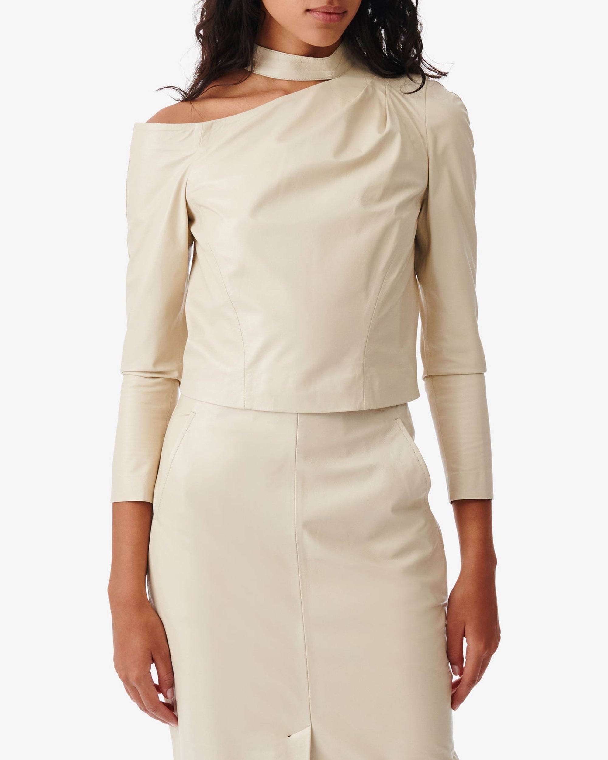 Nensi asymmetrical leather top - Ecru