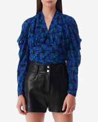 Nycia silk blend blouse with puffed sleeves - Multico Blue
