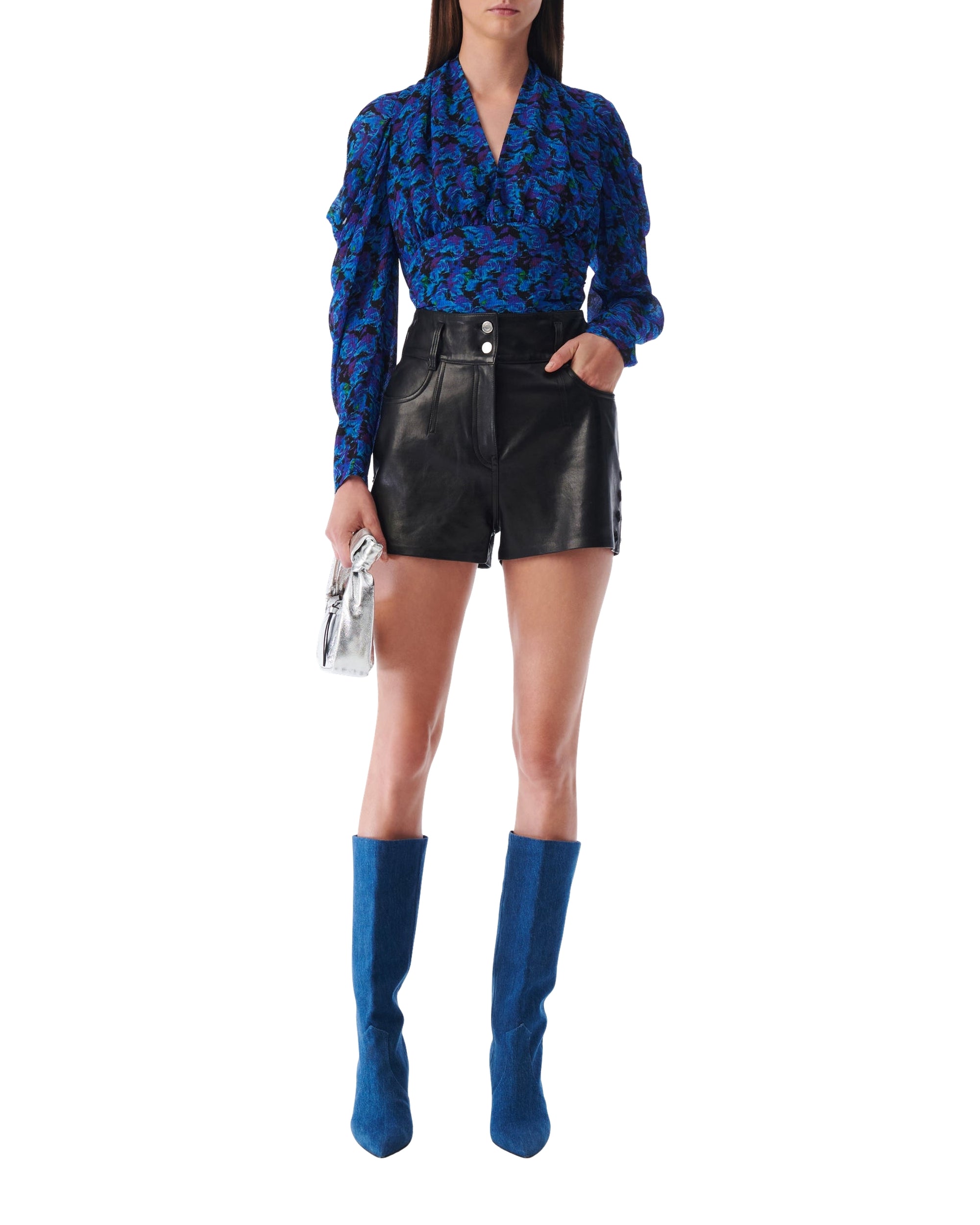 Nycia silk blend blouse with puffed sleeves - Multico Blue