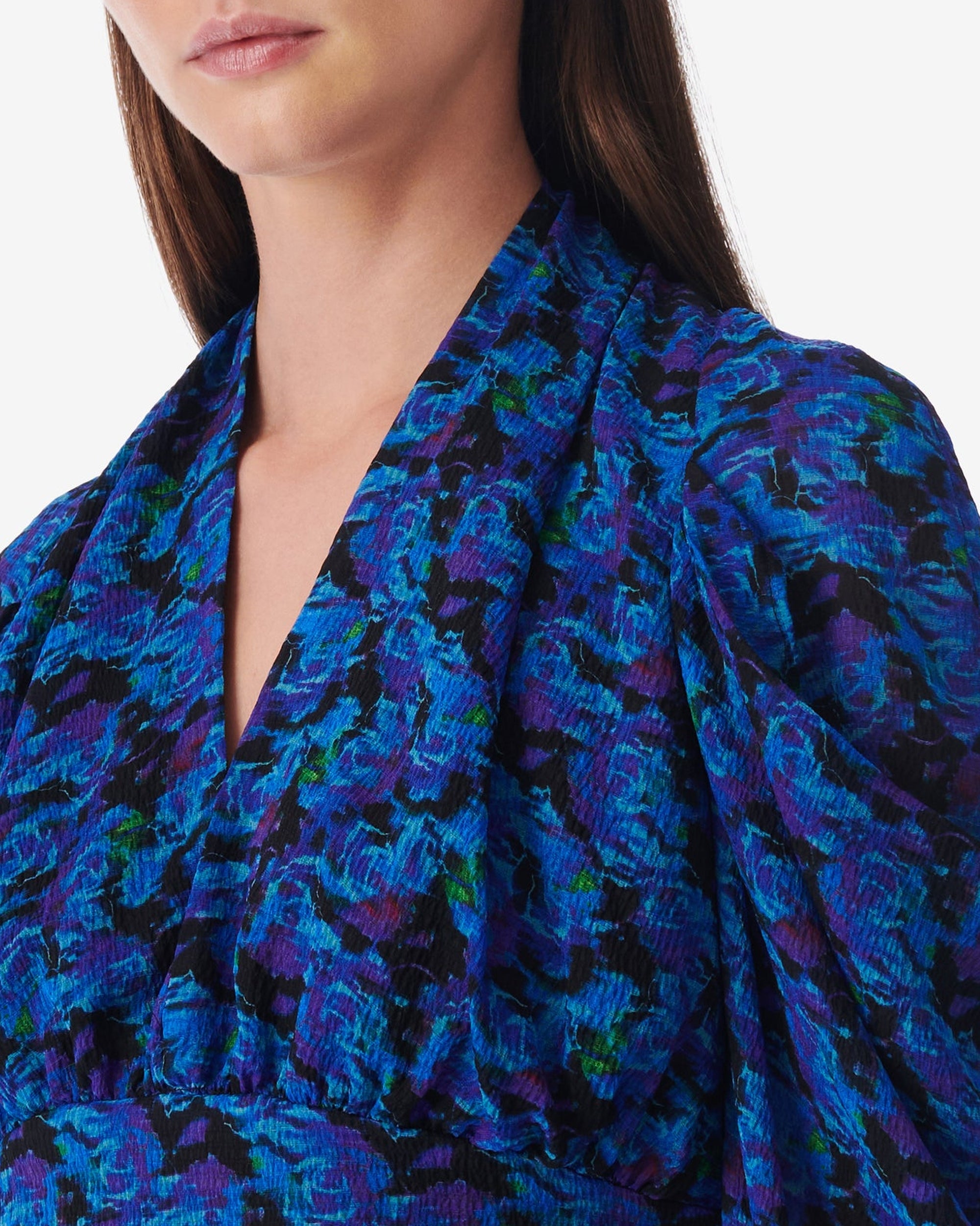 Nycia silk blend blouse with puffed sleeves - Multico Blue