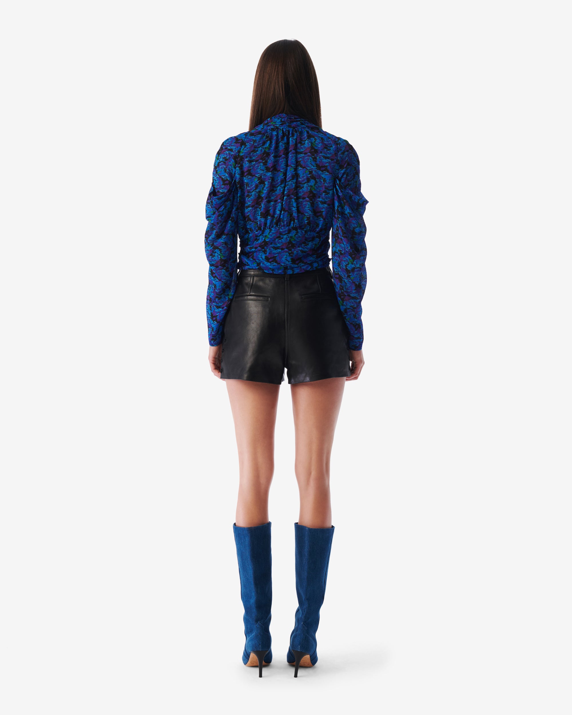 Nycia silk blend blouse with puffed sleeves - Multico Blue