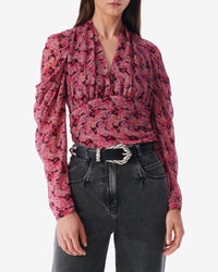 Nycia blouse with puffed sleeves in mixed silk - Multico Pink