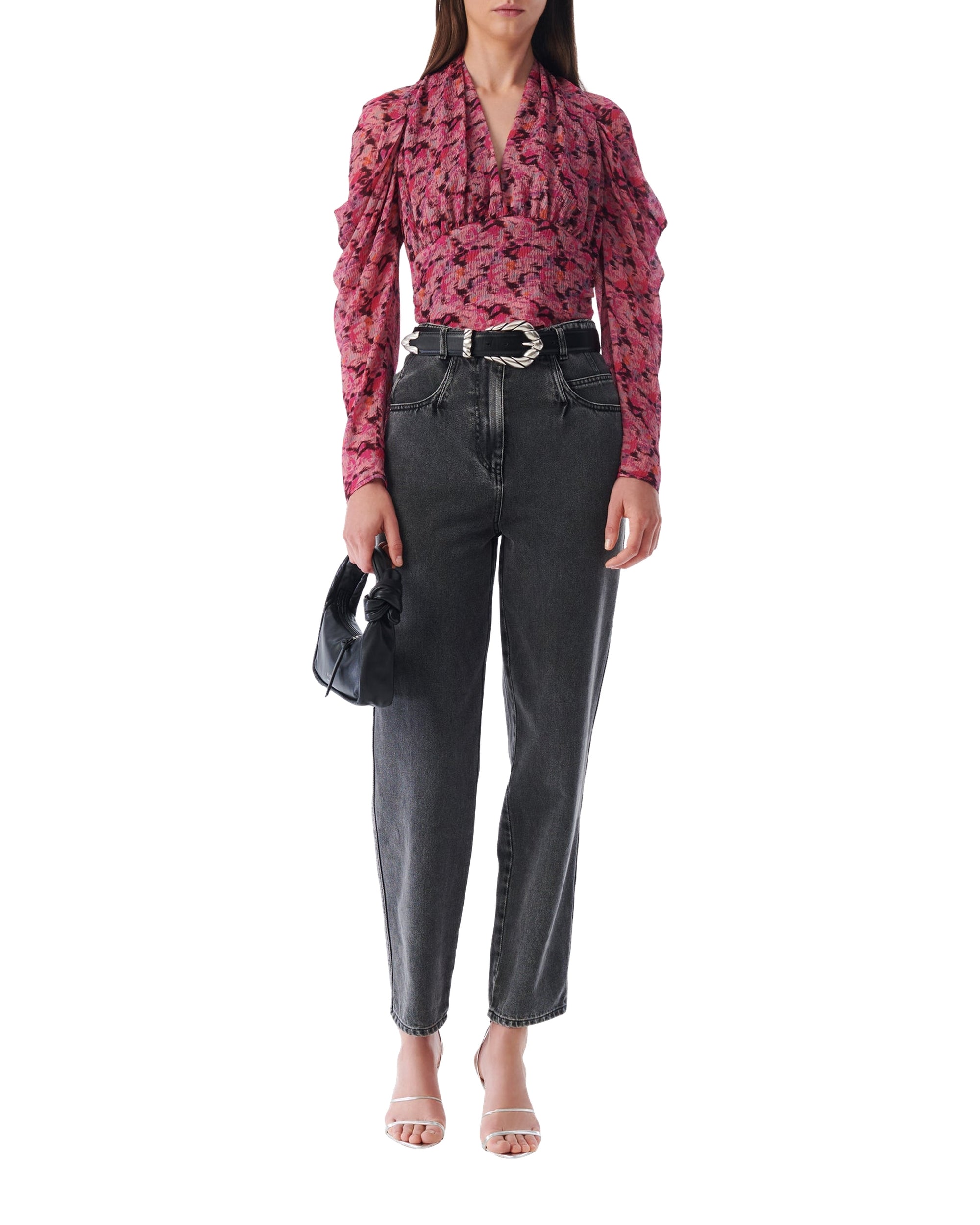 Nycia blouse with puffed sleeves in mixed silk - Multico Pink