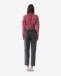 Nycia blouse with puffed sleeves in mixed silk - Multico Pink