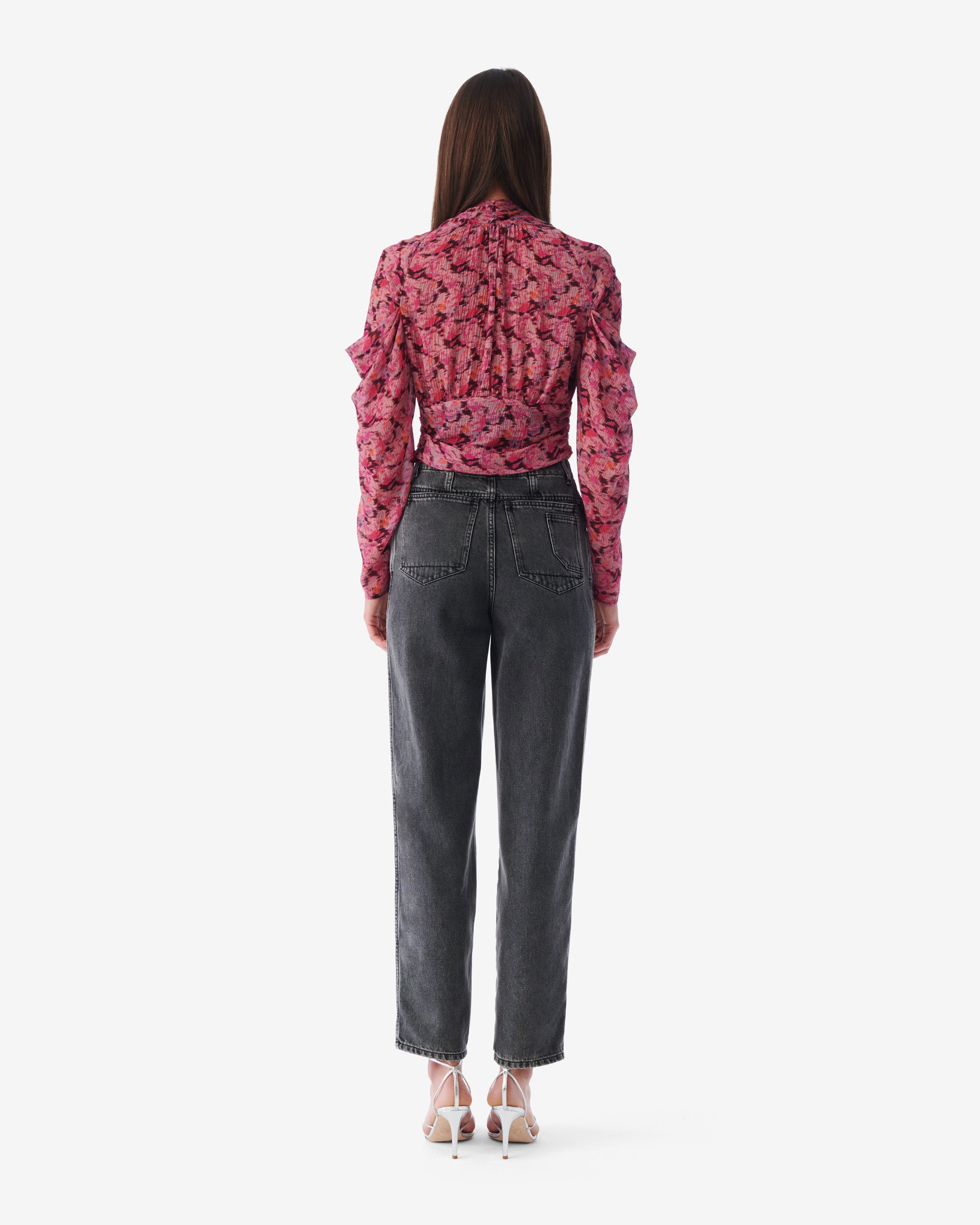 Nycia blouse with puffed sleeves in mixed silk - Multico Pink