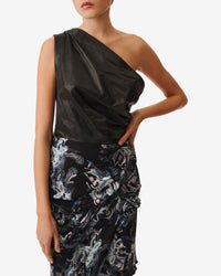 Oana asymmetric top in leather - Black