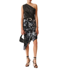 Oana asymmetric top in leather - Black