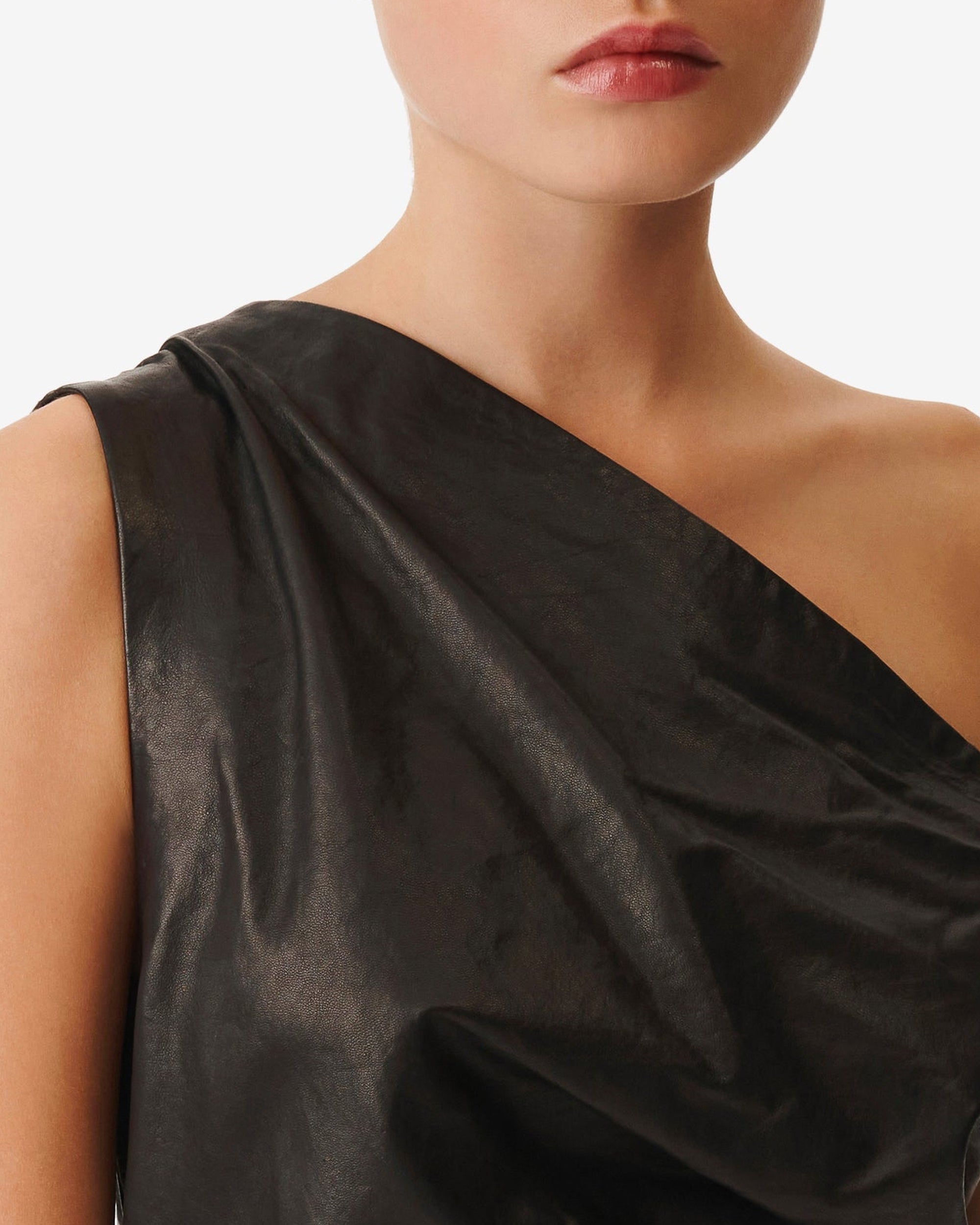 Oana asymmetric top in leather - Black