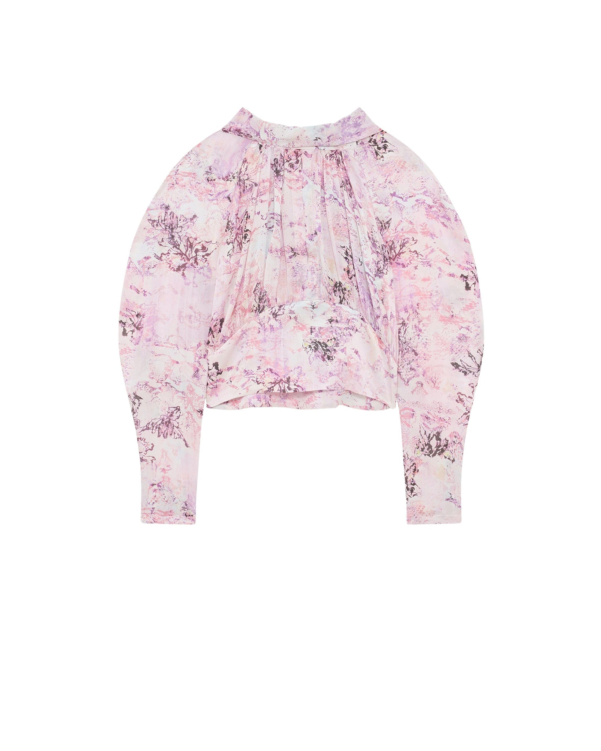 Tamira silk blouse with puffed sleeves - Ecru & Light Pink