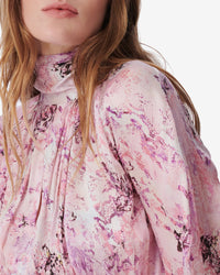 Tamira silk blouse with puffed sleeves - Ecru & Light Pink