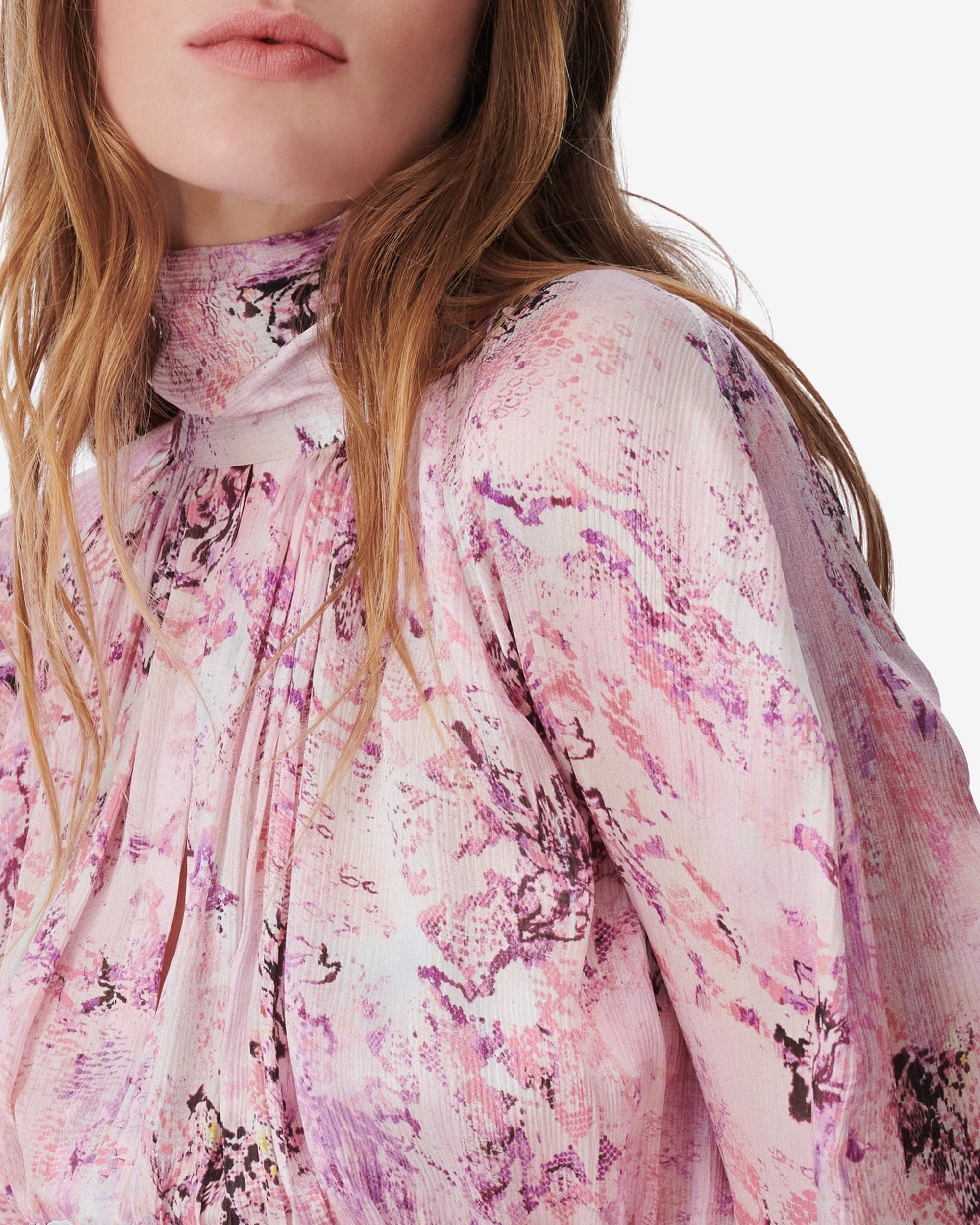 Tamira silk blouse with puffed sleeves - Ecru & Light Pink