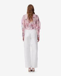 Tamira silk blouse with puffed sleeves - Ecru & Light Pink