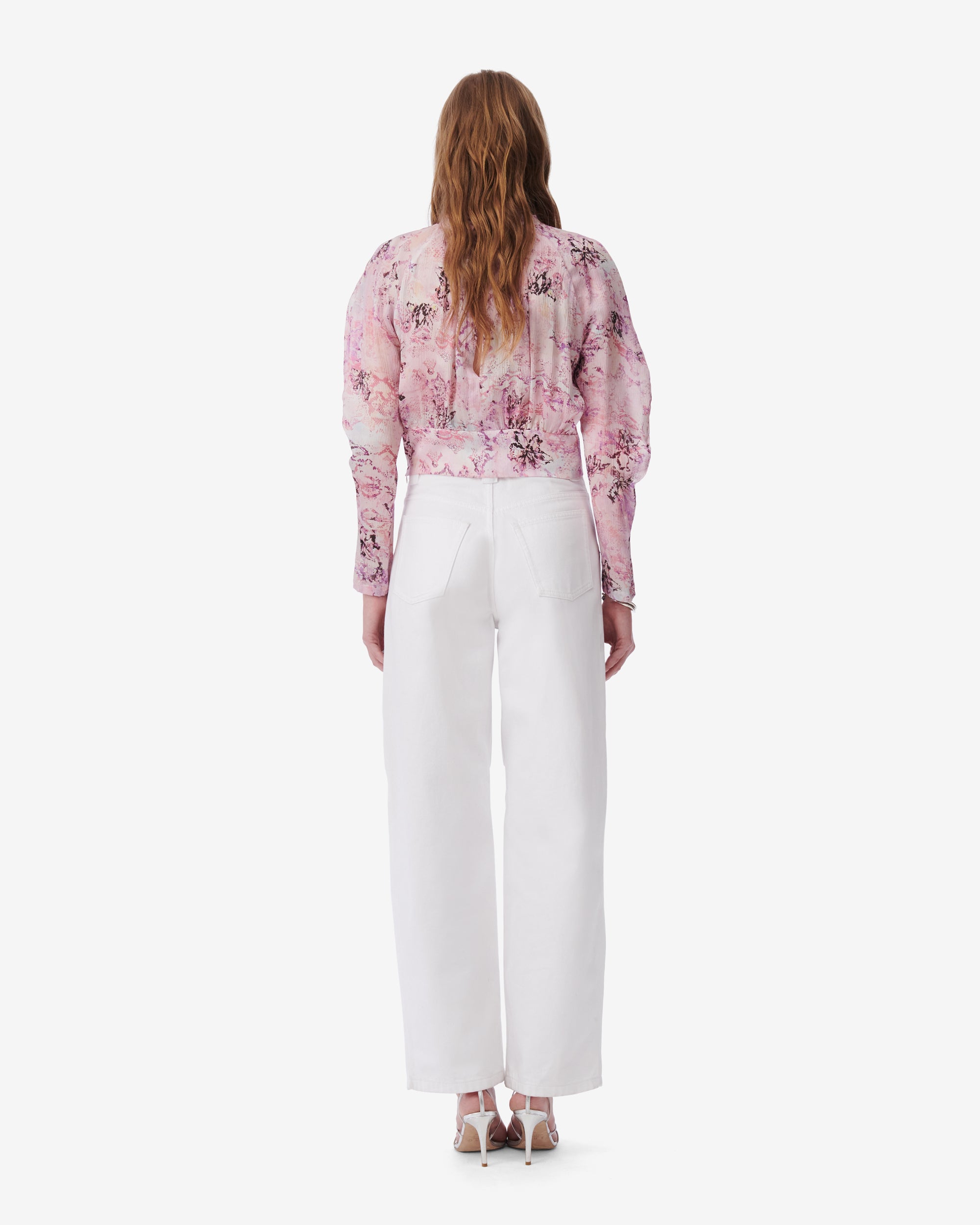 Tamira silk blouse with puffed sleeves - Ecru & Light Pink