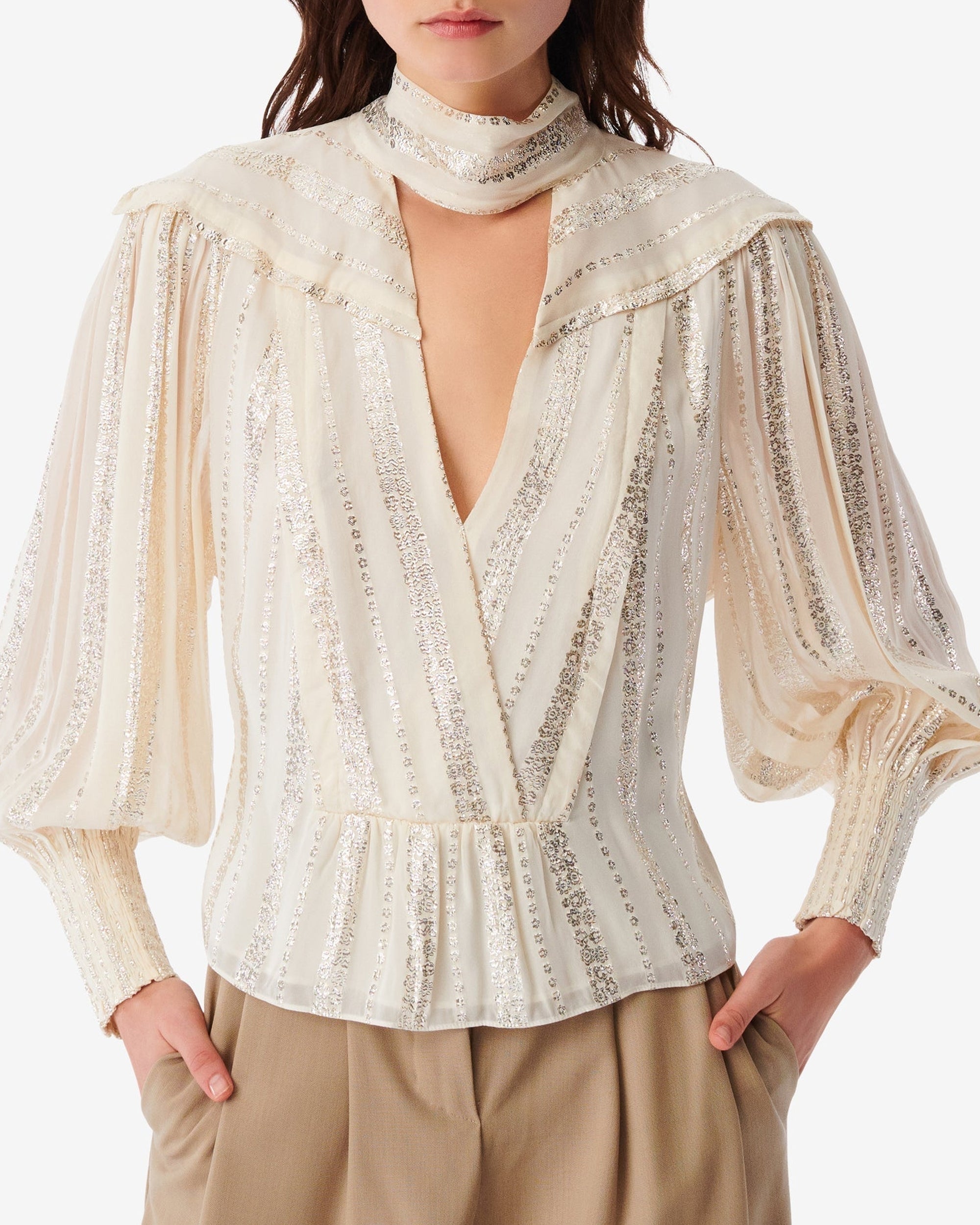 Viviana long-sleeved blouse - Ecru & Silver