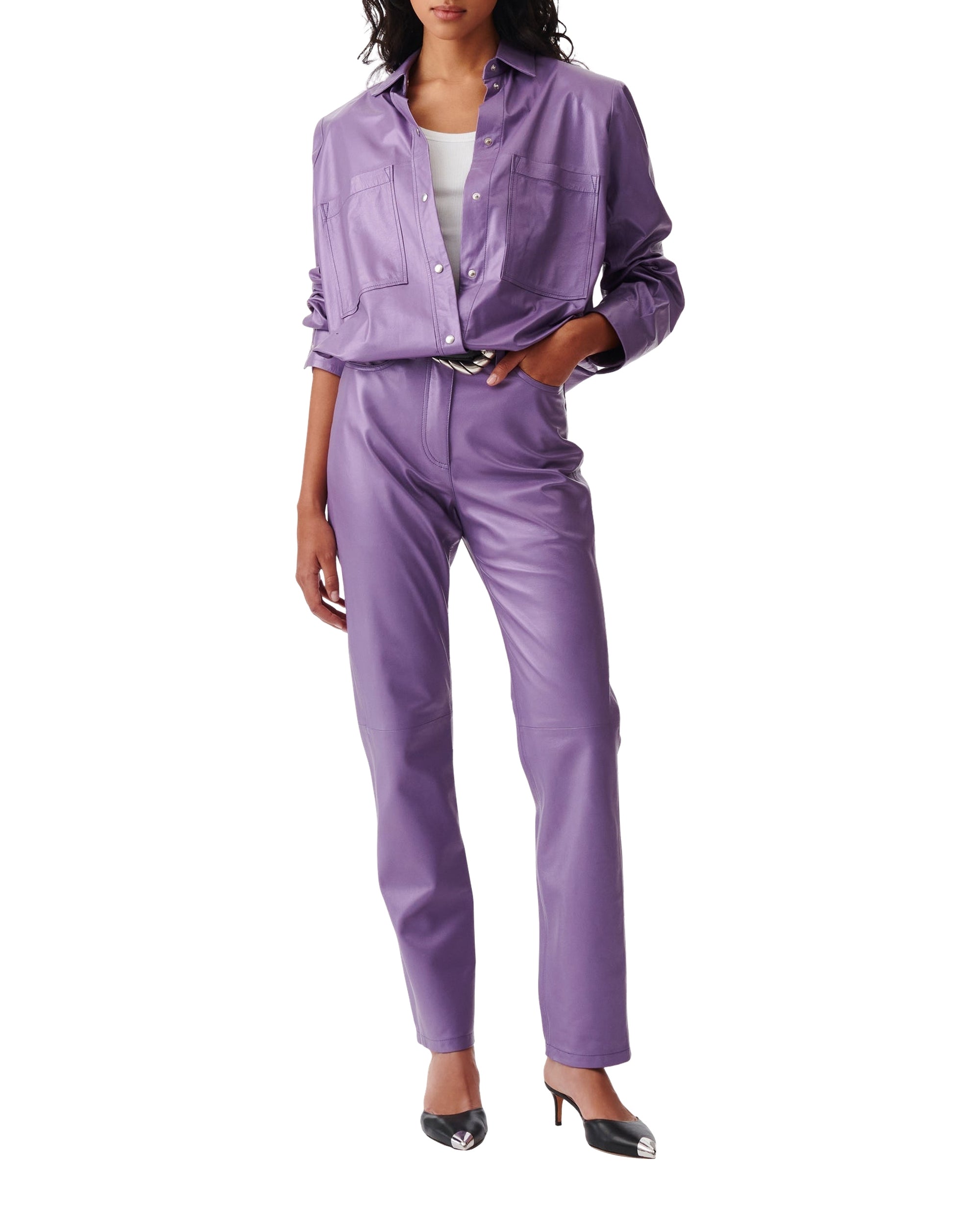 Alegre leather shirt - Pearly Purple