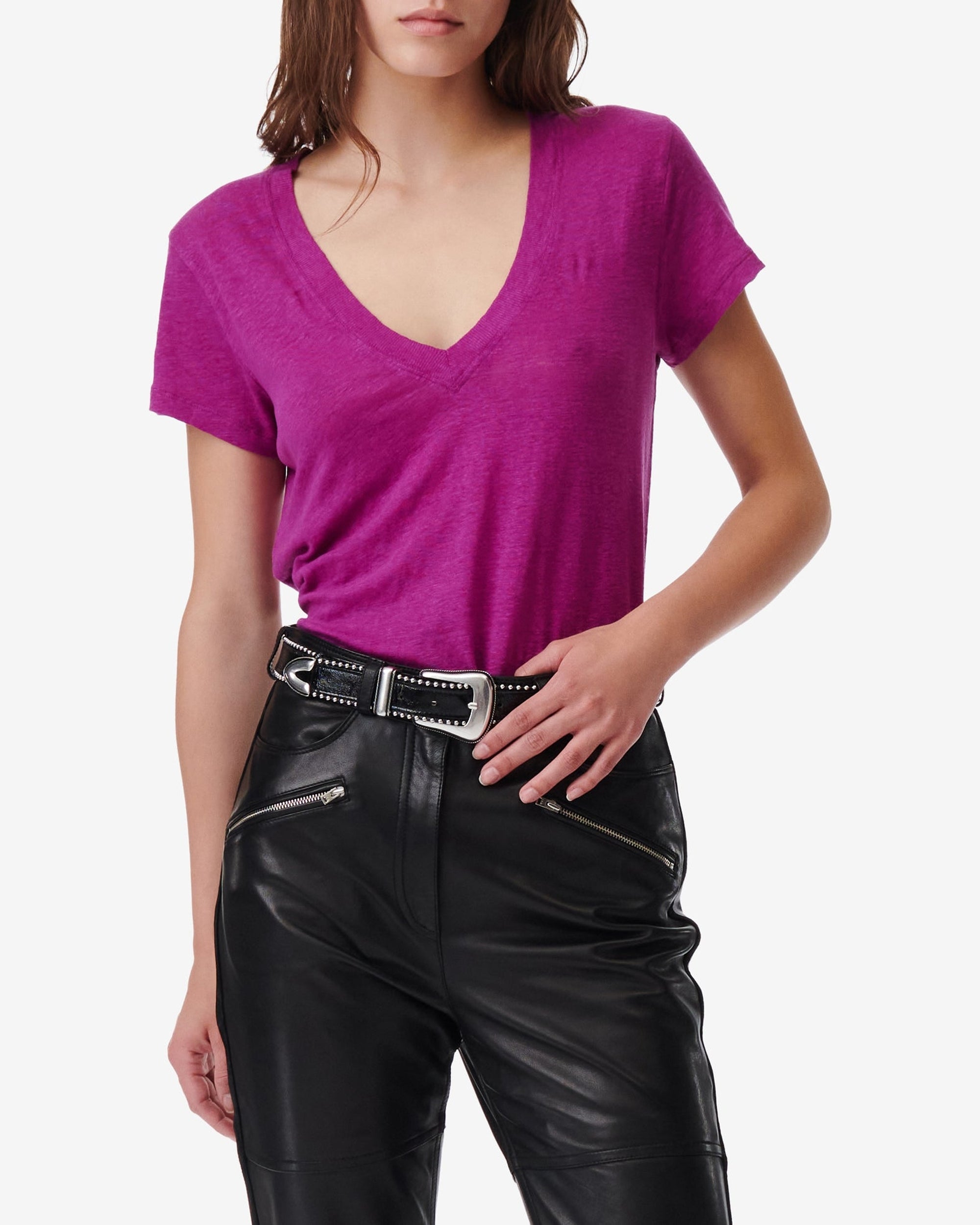 Rodeo short-sleeved T-shirt in linen - Berry