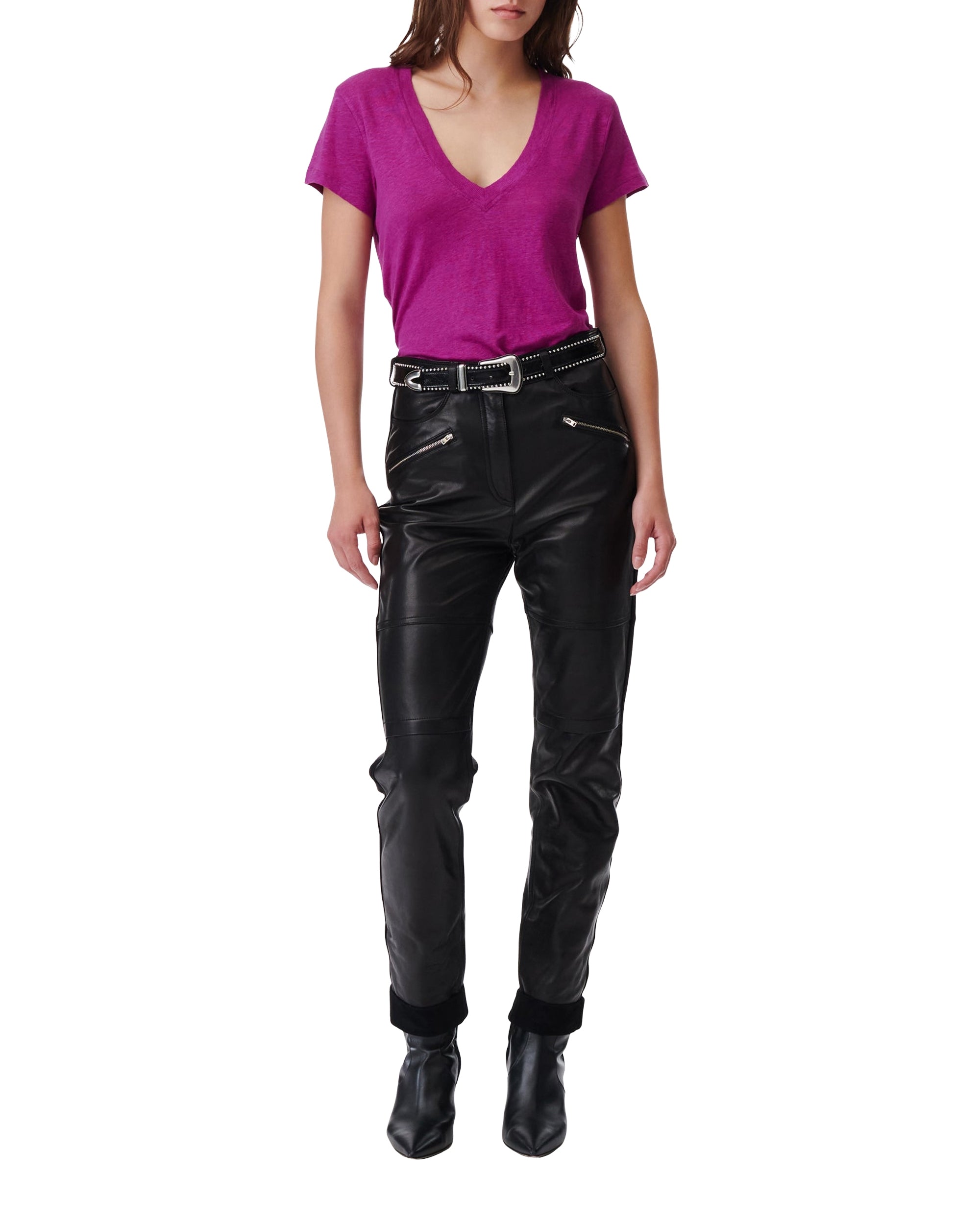 Rodeo short-sleeved T-shirt in linen - Berry