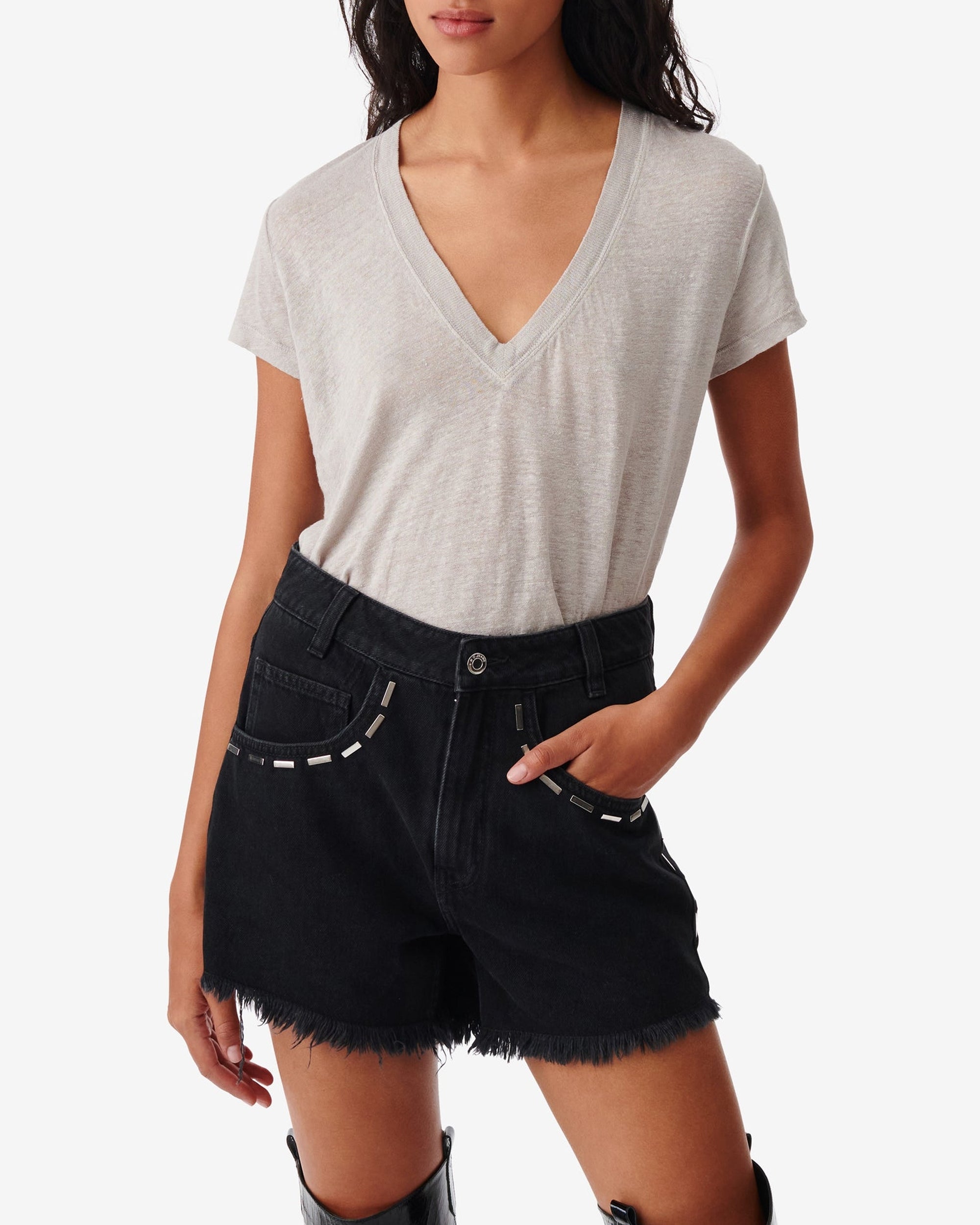 Rodeo short-sleeved t-shirt in linen - Pearl Grey