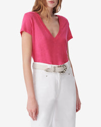 Rodeo short-sleeved linen T-shirt - Fushia