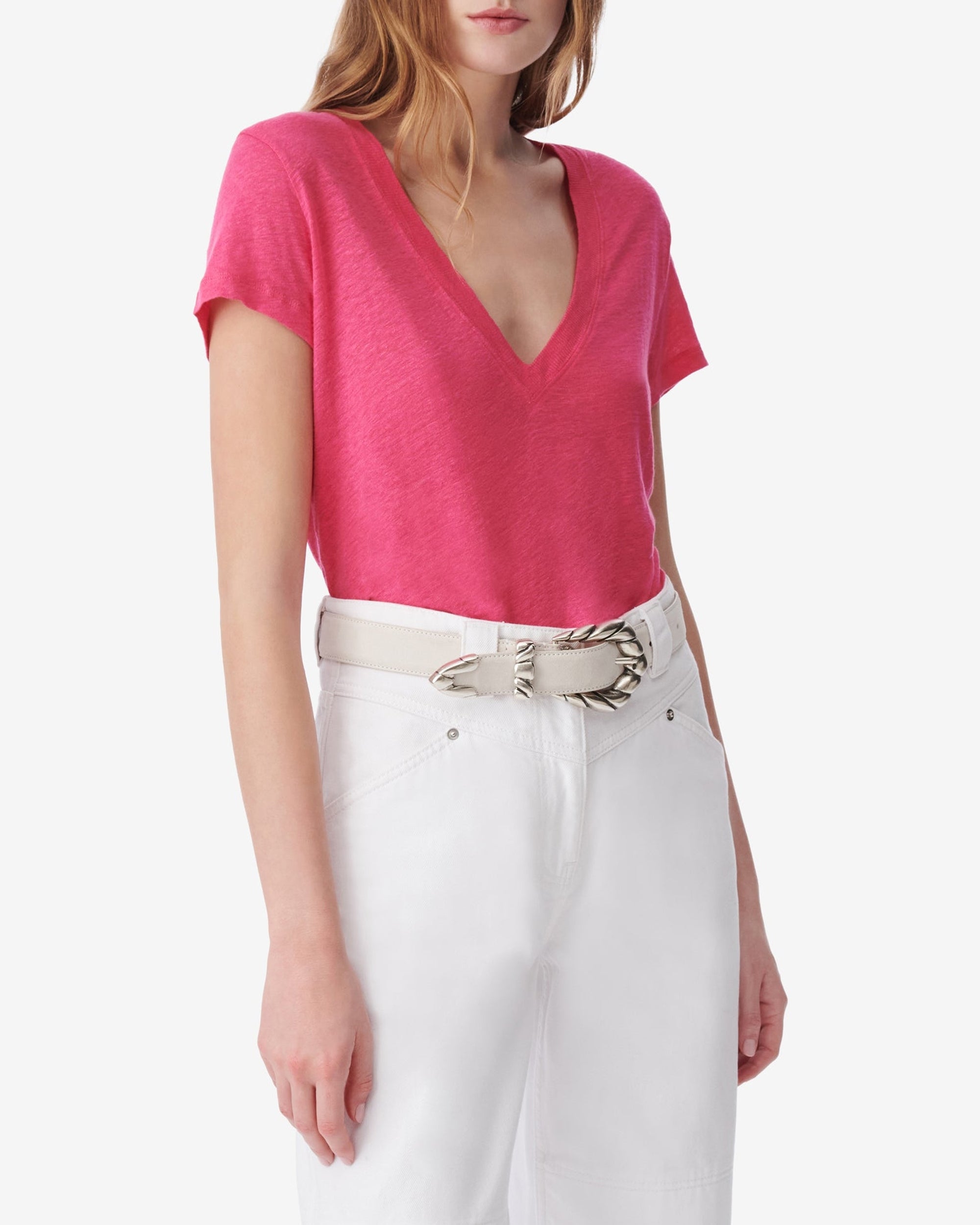 Rodeo short-sleeved linen T-shirt - Fushia