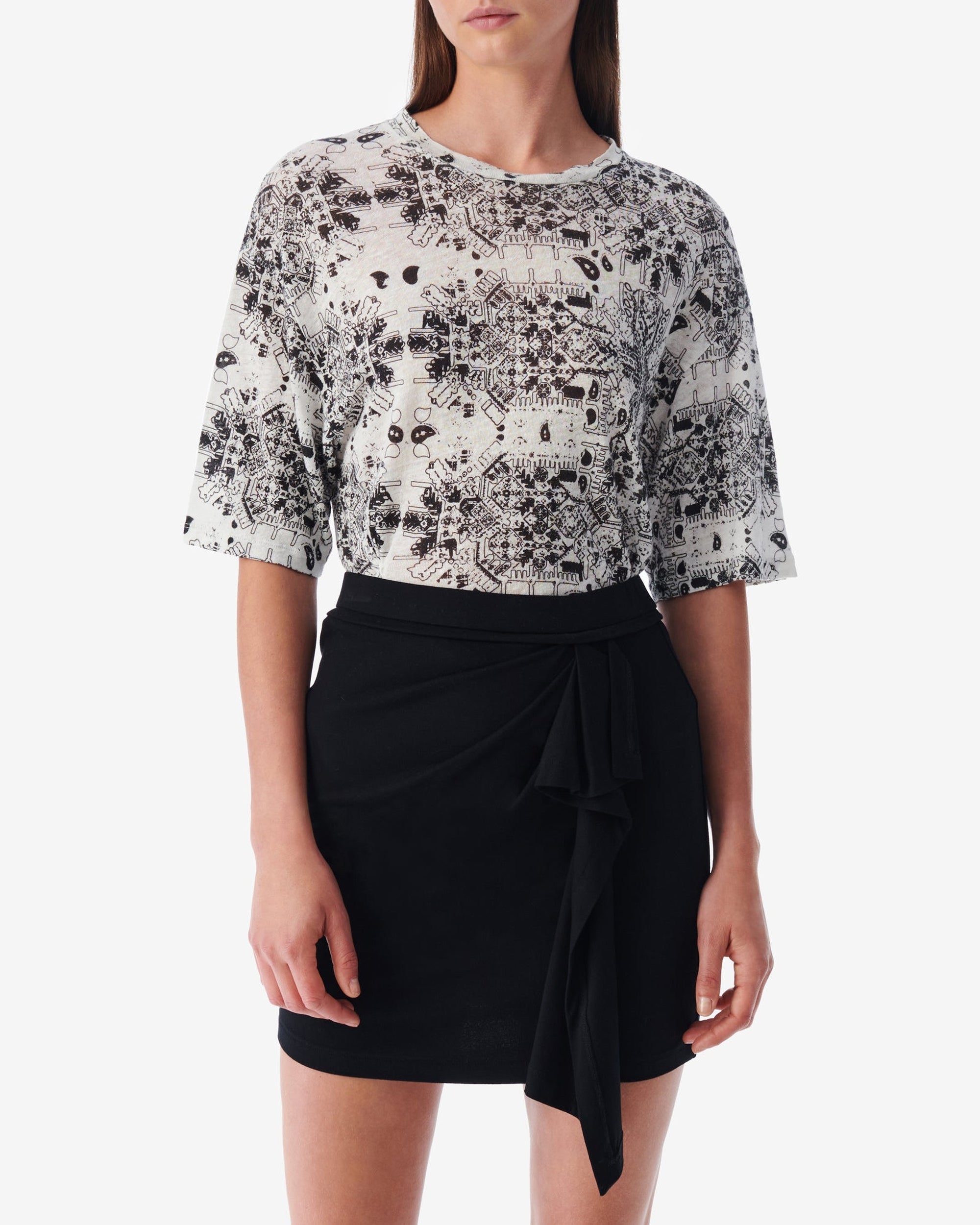 Walia short-sleeved linen T-shirt - White & Black