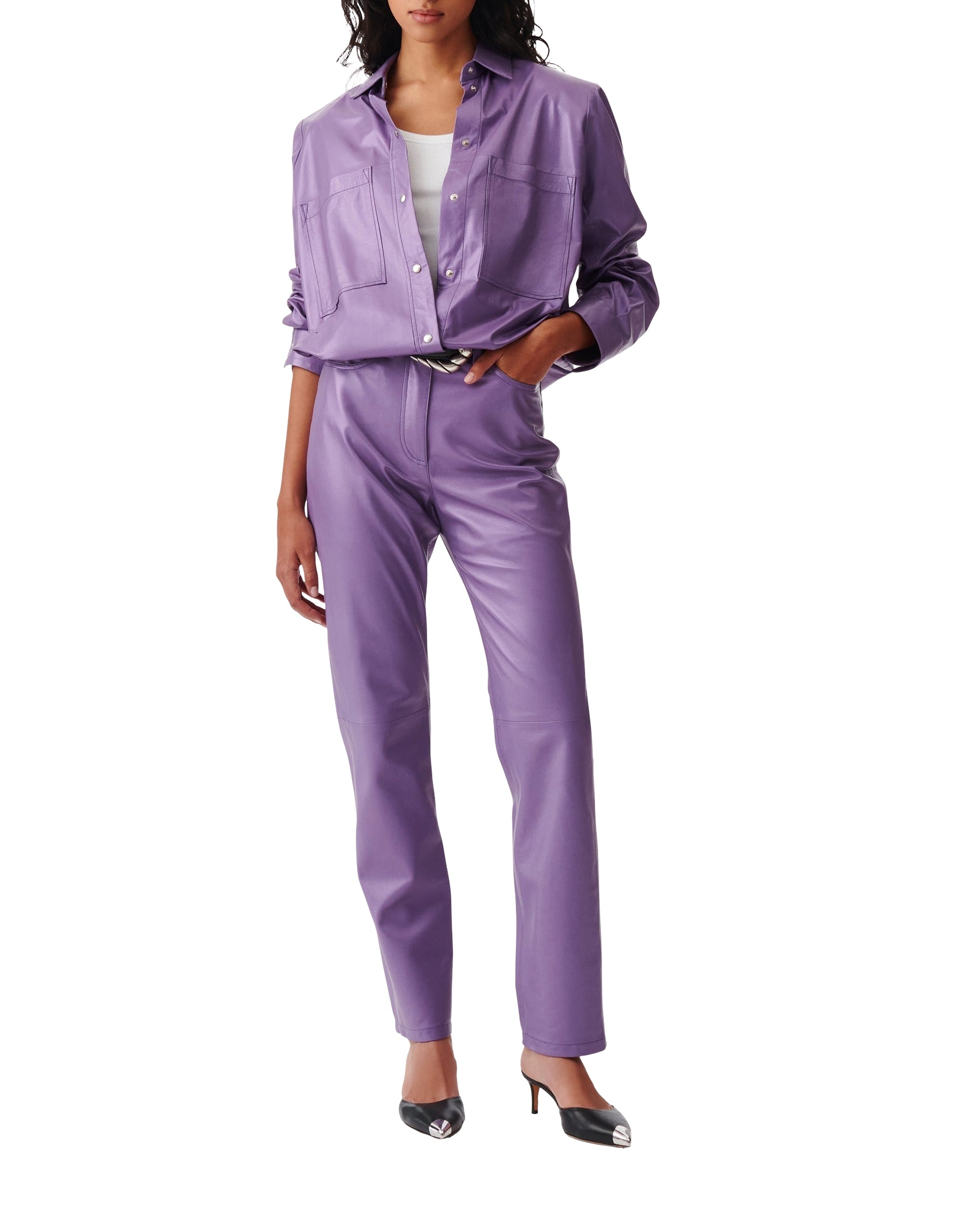 Jalil trousers in leather - Pearly Purple