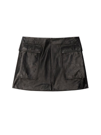 THE LEATHER CARGO SKIRTBLACK