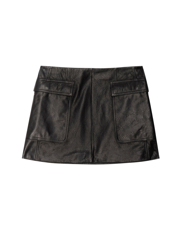 THE LEATHER CARGO SKIRTBLACK