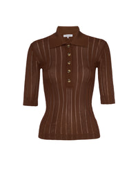LADDERED RIB S/S POLOLIGHT CAMEL