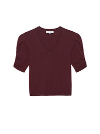 CASHMERE GATHERED V-NECK SWEATERDEEP BURGUNDY