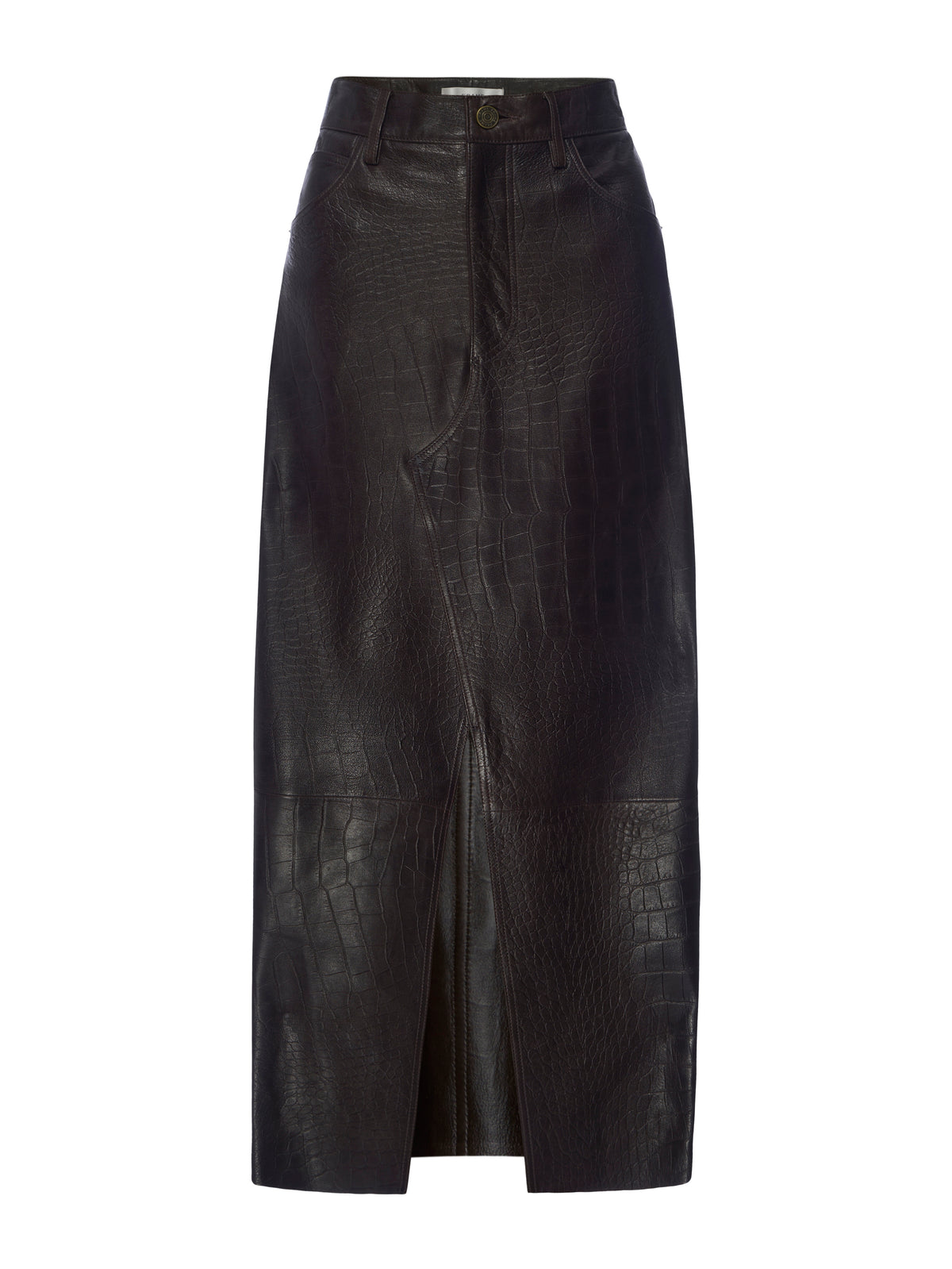 THE MIDAXI LEATHER SKIRTESPRESSO CROC