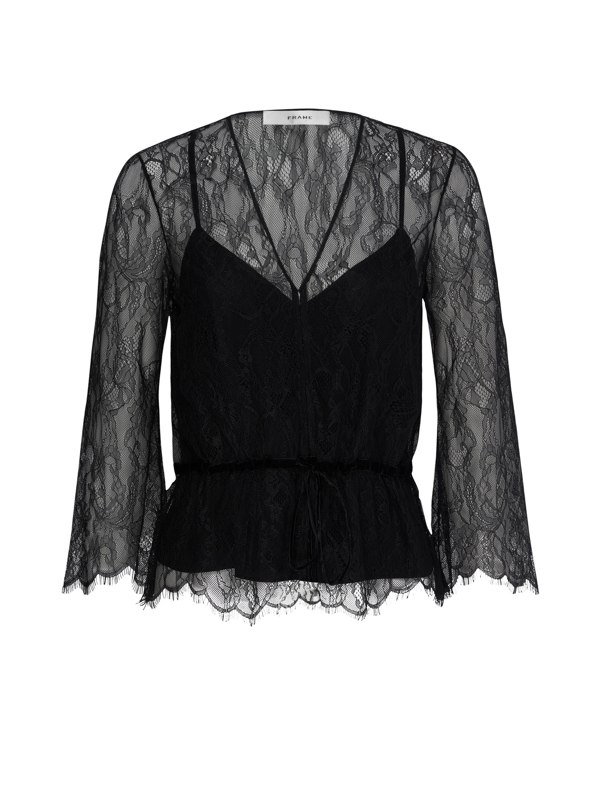 LACE V-NECK BLOUSEBLACK