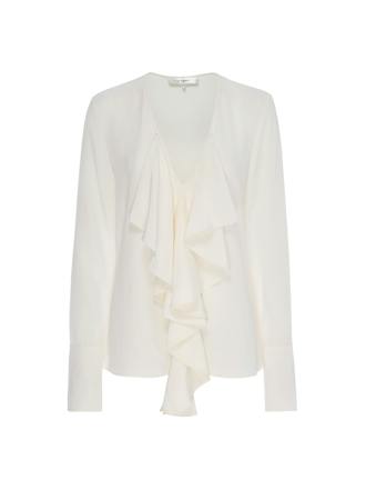 RUFFLE FRONT V-NECK BLOUSECREAM