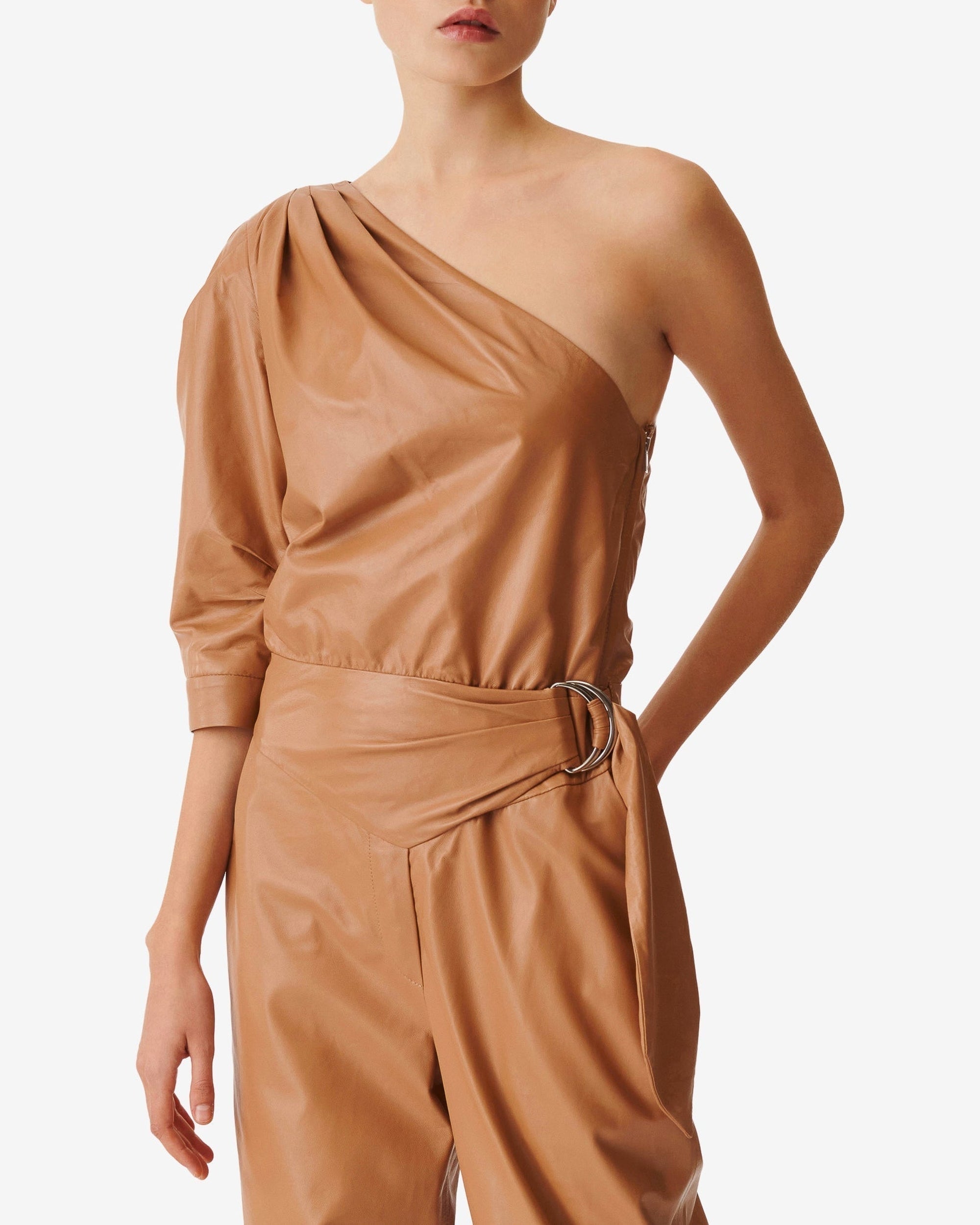 Juna jumpsuit in leather - Fudge