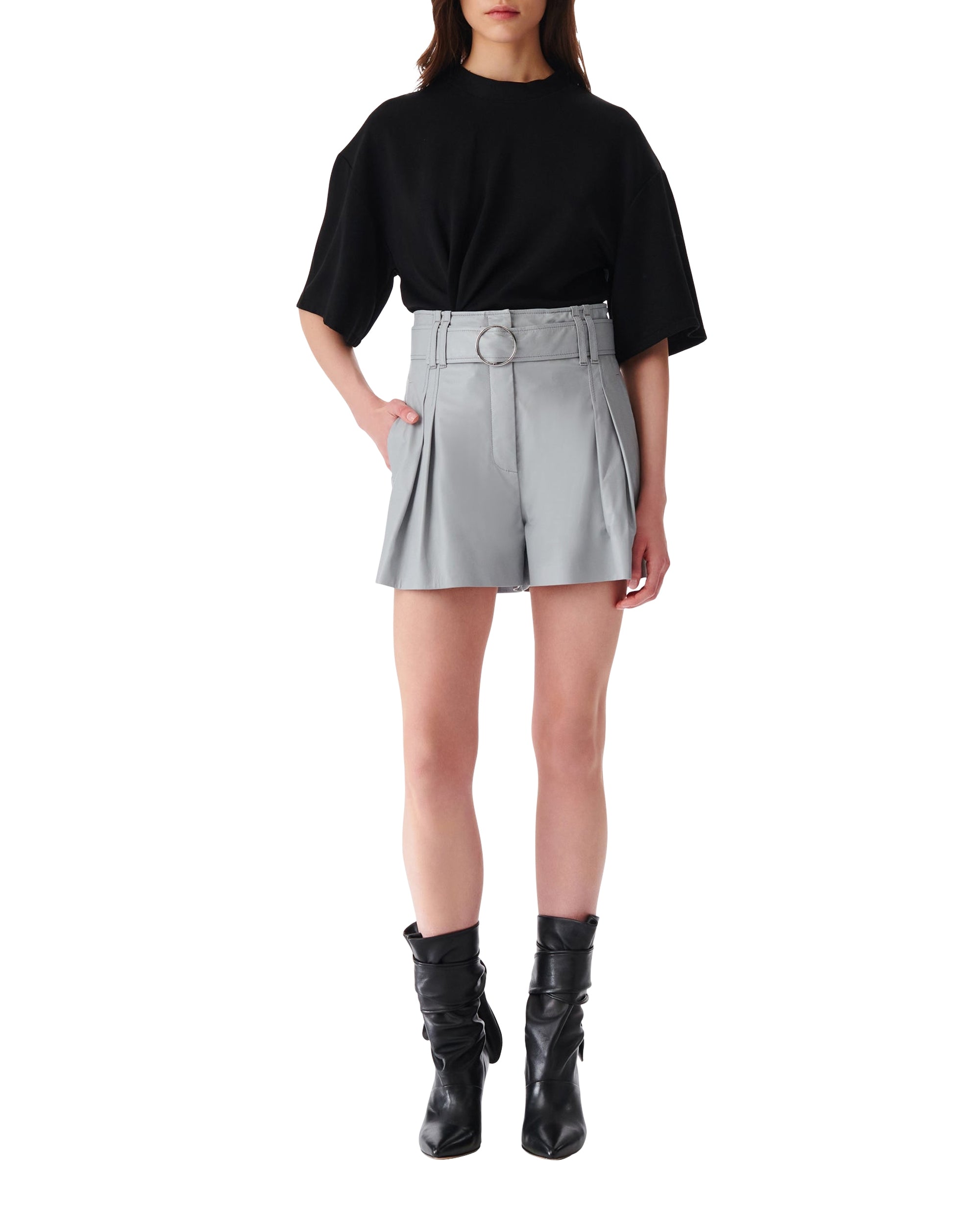 Paoli leather shorts - Light Grey