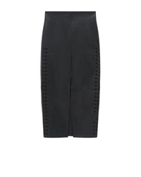 Akine split skirt in leather - Black