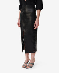 Akine split skirt in leather - Black