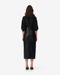 Akine split skirt in leather - Black