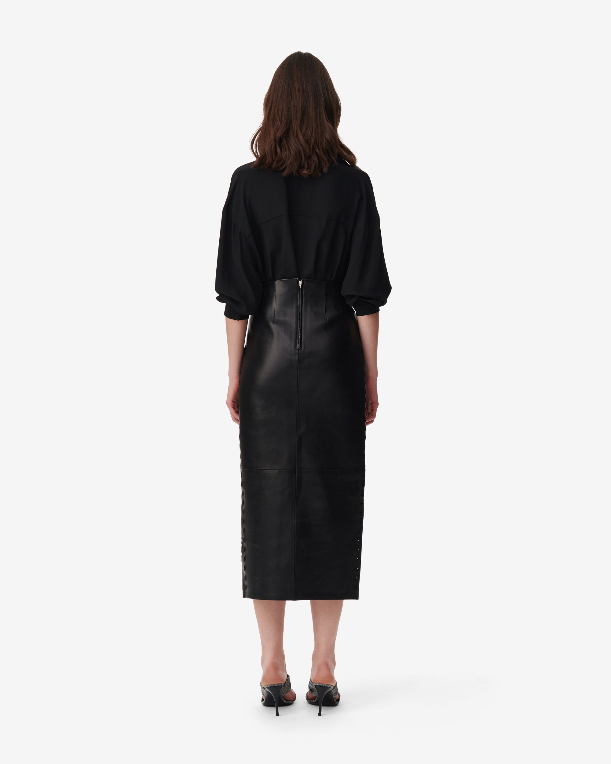Akine split skirt in leather - Black