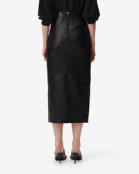 Akine split skirt in leather - Black