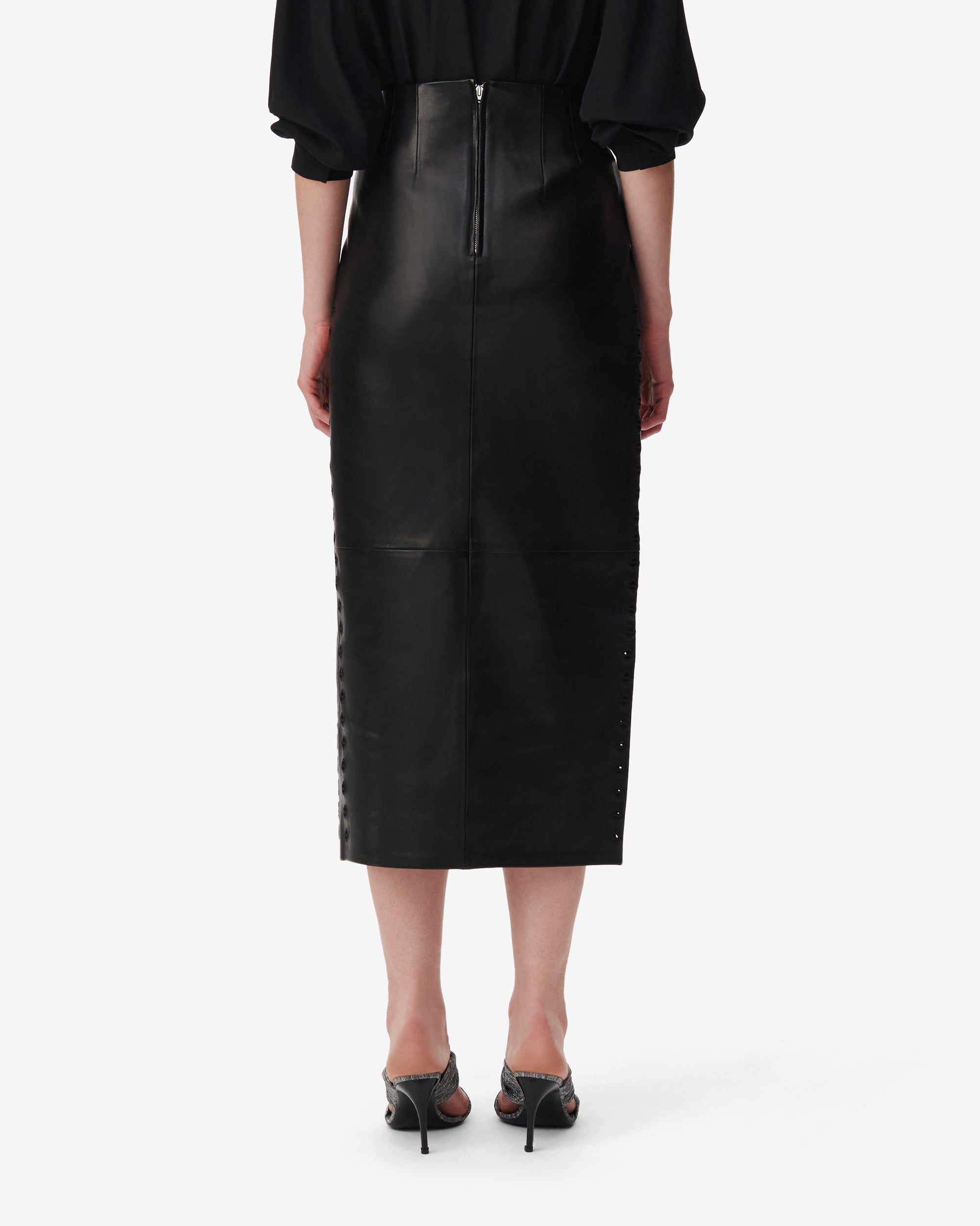 Akine split skirt in leather - Black