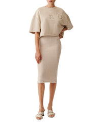 Ghita mid-length skirt - Taupe & Ecru