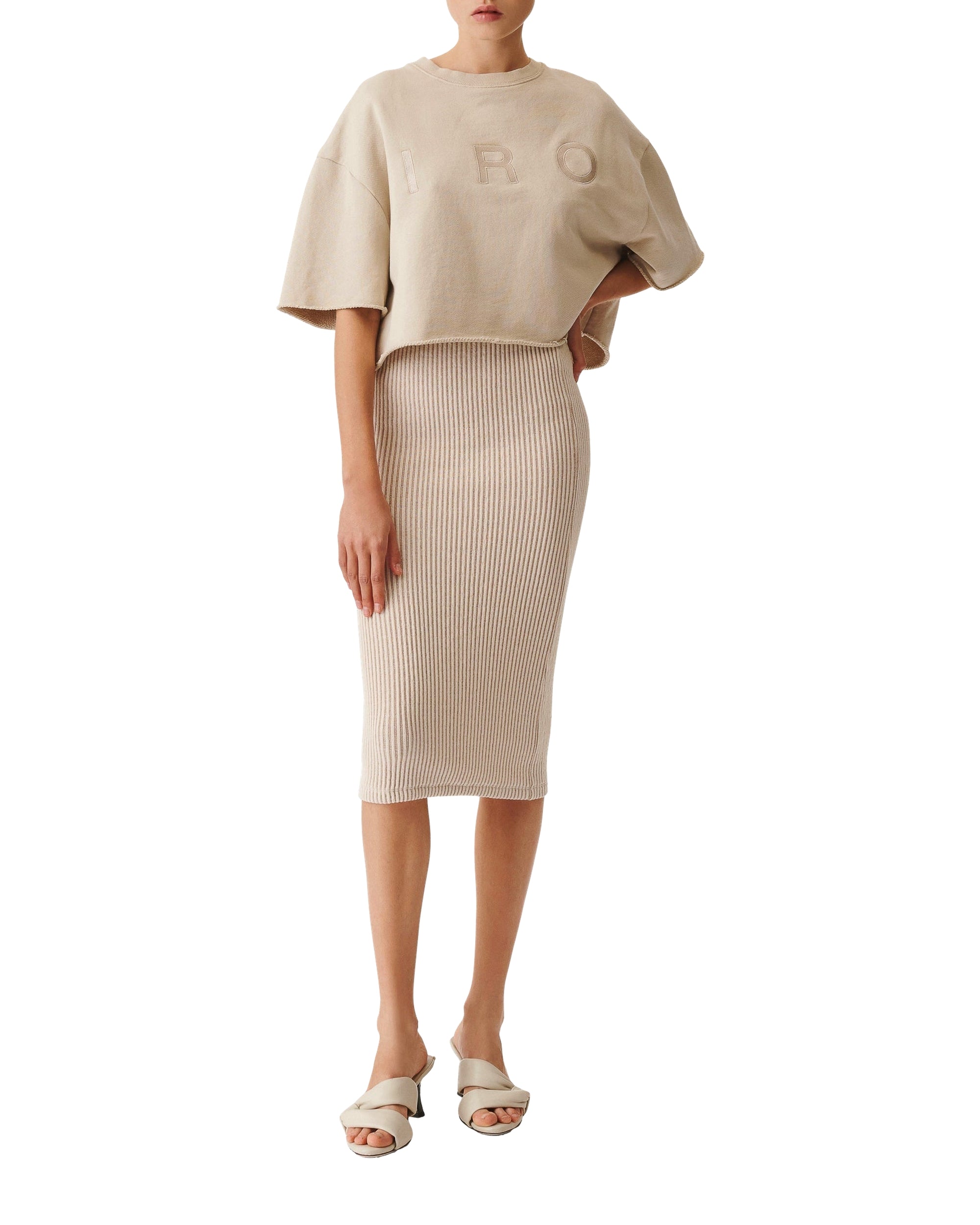 Ghita mid-length skirt - Taupe & Ecru
